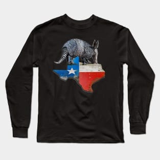 Armadillo Texas State Flag Map Long Sleeve T-Shirt